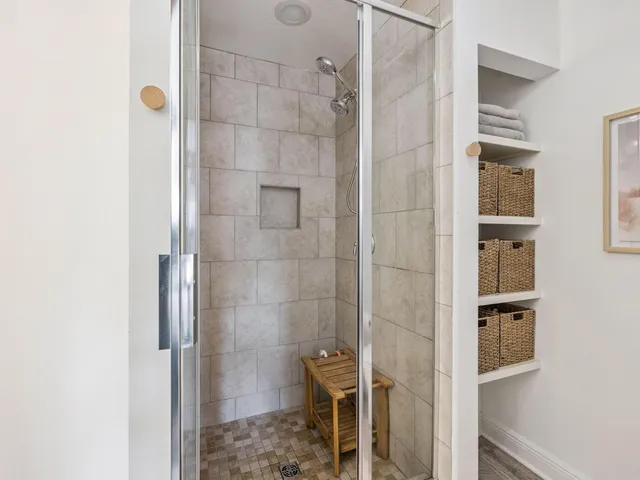 a bathroom with a shower