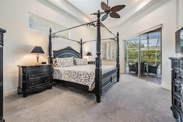 an aerial view of a city and lake view