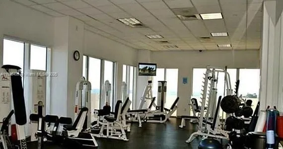 a view of a room with gym equipment