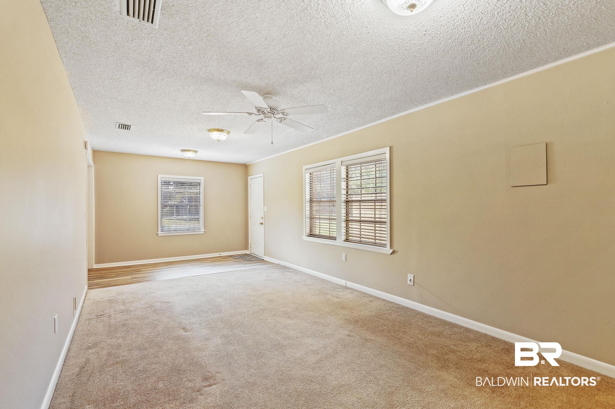 4366 Barden Avenue Mobile, AL 36619 - Photo 21 of 40 Unfurnished room with ceiling fan, a textured ceiling, and light carpet