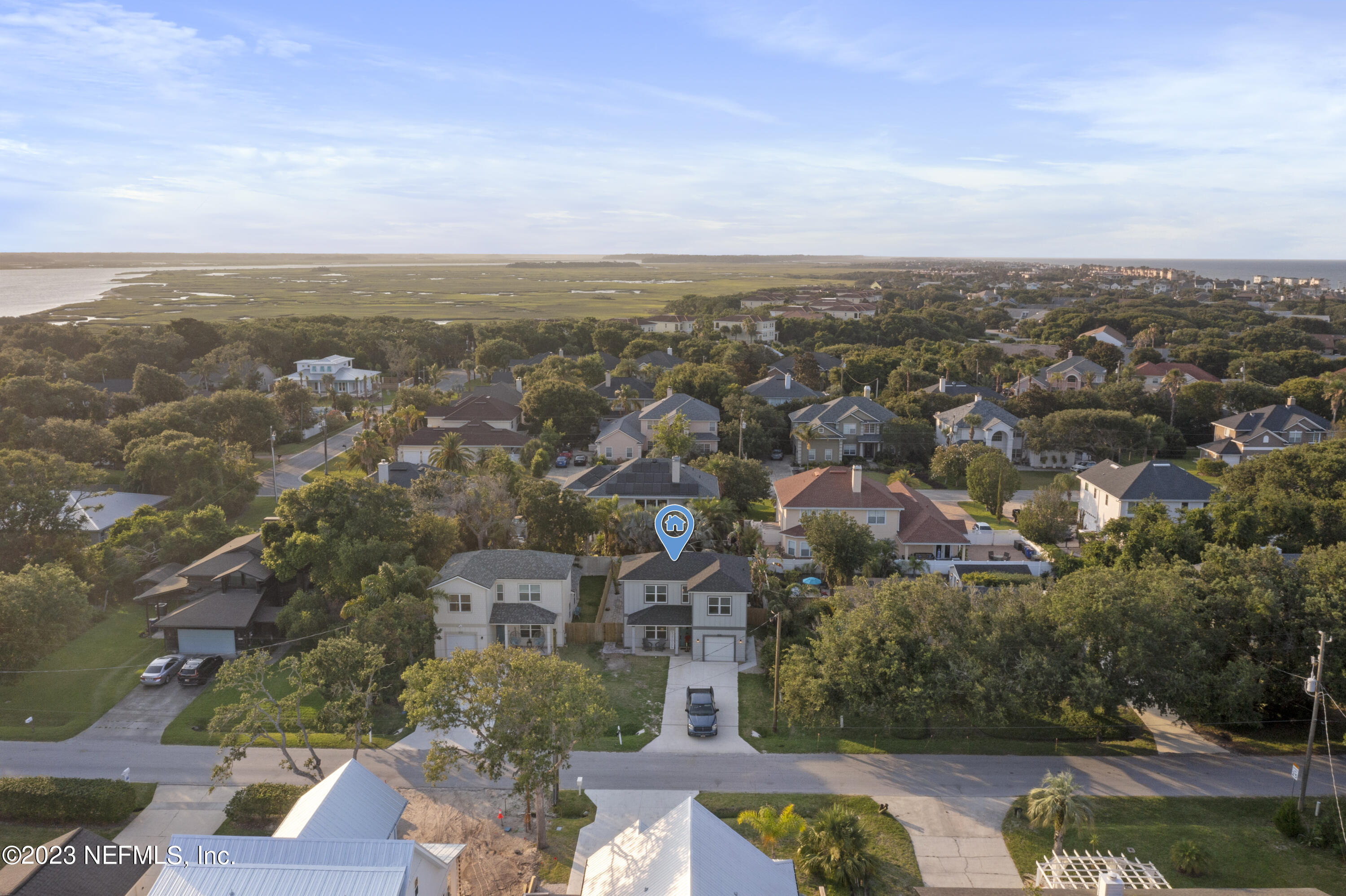 310 3rd Street St. Augustine, FL 32084 - Photo 43 of 46 an aerial view of residential houses with outdoor space and swimming pool
