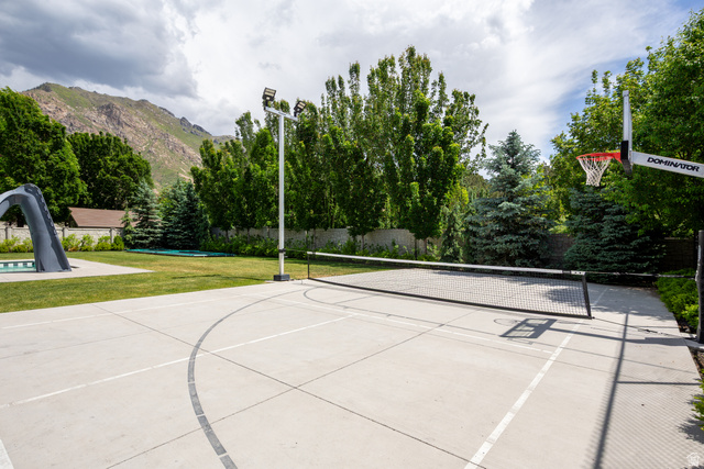 630 East Center Street Alpine, UT 84004 - Photo 95 of 115 Outdoor concrete sports court featuring a basketball hoop, net for court sports, and integrated lighting