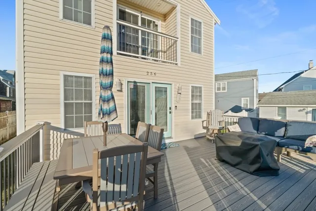 a building outdoor space with patio furniture