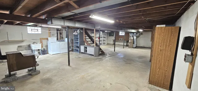 a view of storage and utility room with racks on the wall