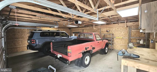 a room with storage and a table