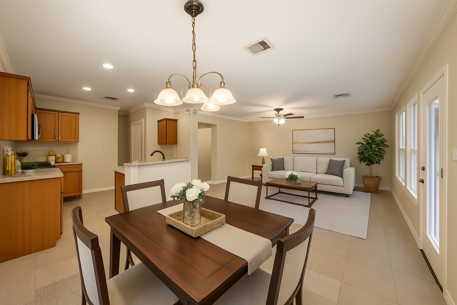 29627 Spring Forest Drive Spring, TX 77386 - Photo 5 of 35 a living room with furniture a chandelier and a dining table