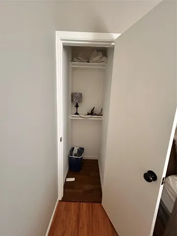 a view of a livingroom with wooden floor and closet
