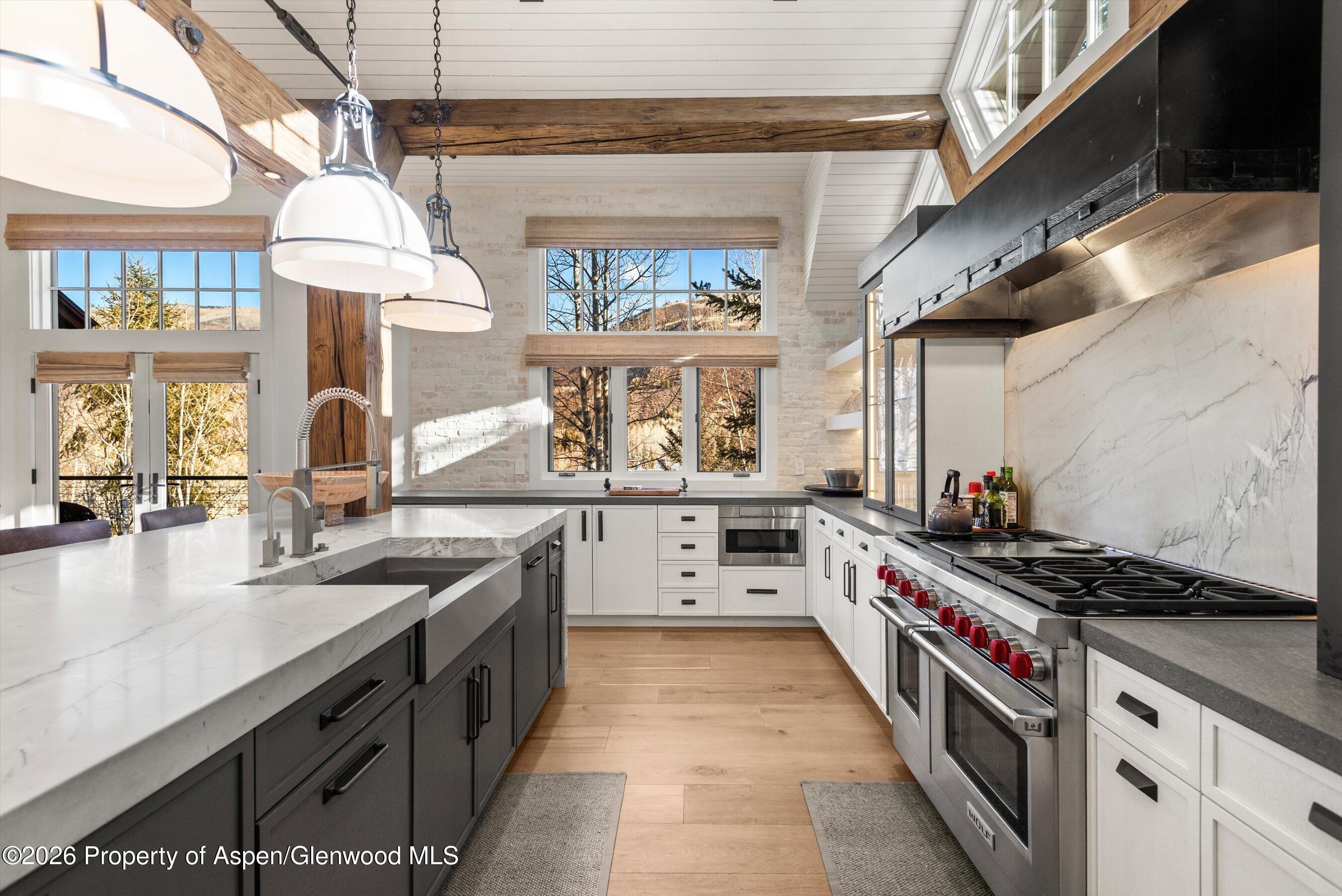 1271 Ute Avenue Aspen, CO 81611 - Photo 9 of 53 a kitchen with stainless steel appliances a stove a sink dishwasher and cabinets next to a window