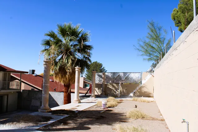 a view of a house with a palm tree