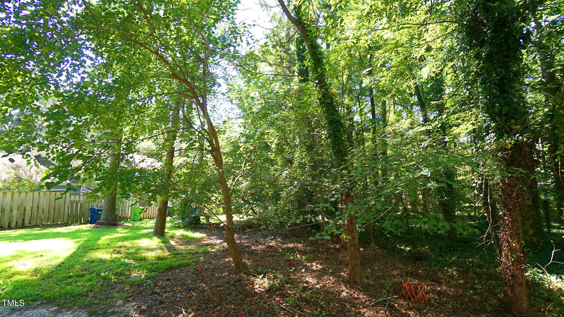 1020 North Bend Drive Raleigh, NC 27609 - Photo 47 of 50 a backyard of a house with lots of plants and large trees