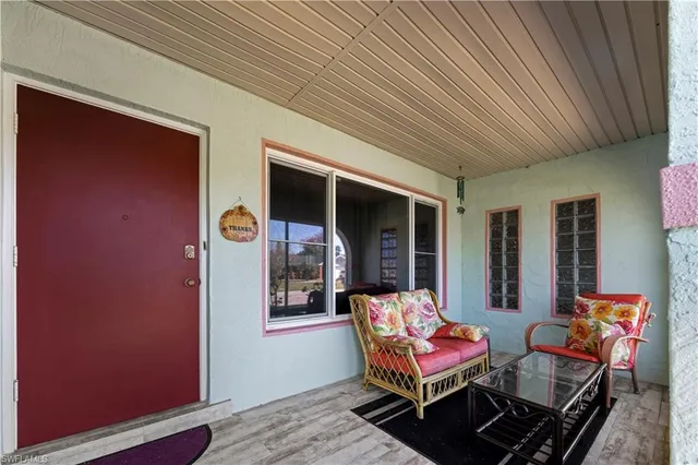 a backyard of a house with seating space