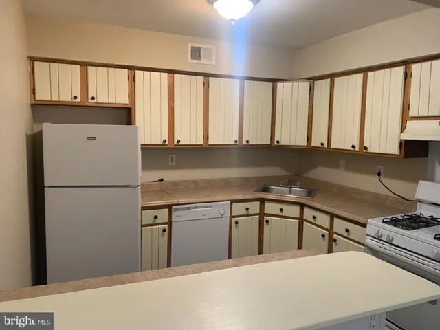 a kitchen with a refrigerator a sink and cabinets