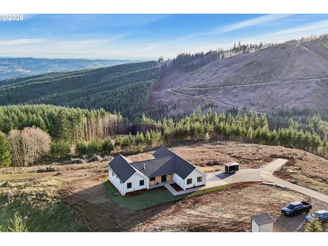 a view of a yard with an umbrella