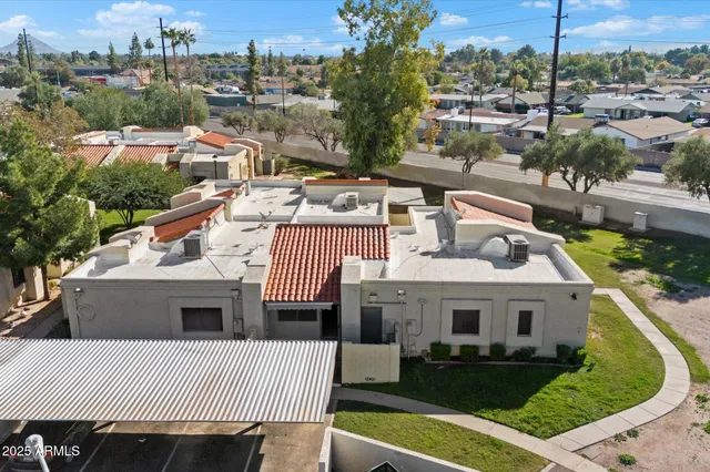 a aerial view of a house with a garden