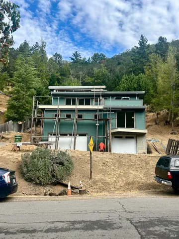an outdoor space with furniture
