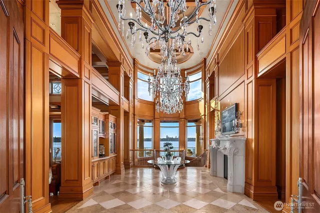 a view of a building with sitting area