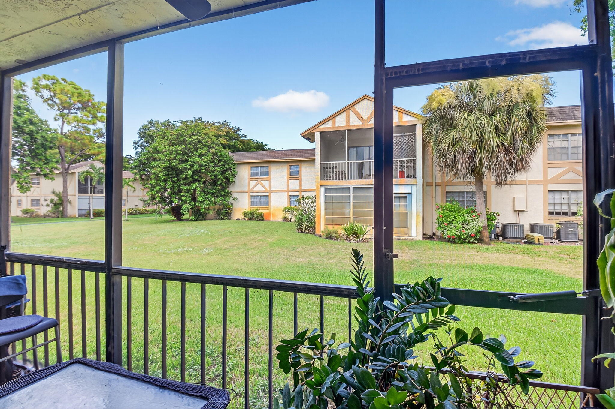 a view of a porch with a yard
