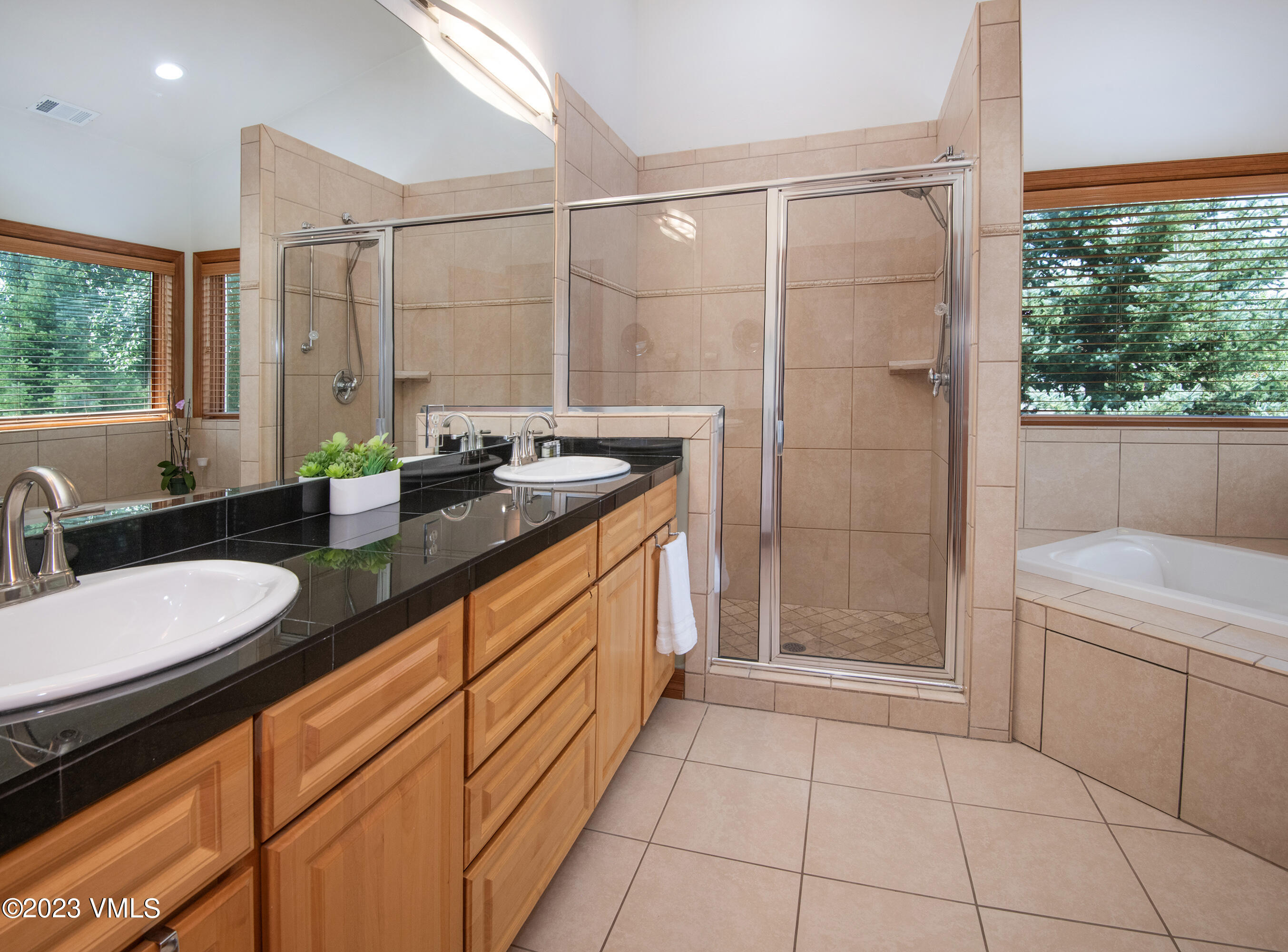 305 Red Fox Gypsum, CO 81637 - Photo 23 of 50 a bathroom with a granite countertop sink a toilet a mirror and shower