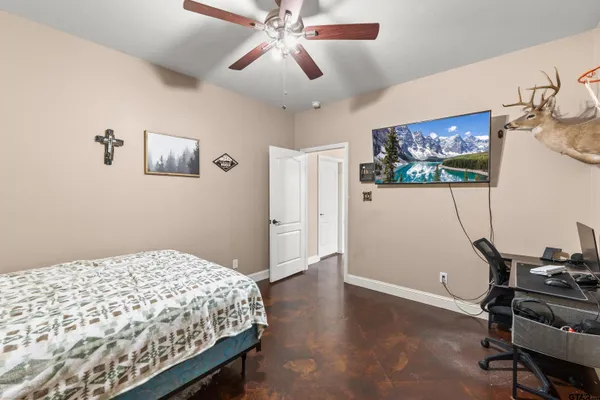 a aerial view of a house with a yard