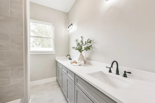 a bathroom with a bathtub