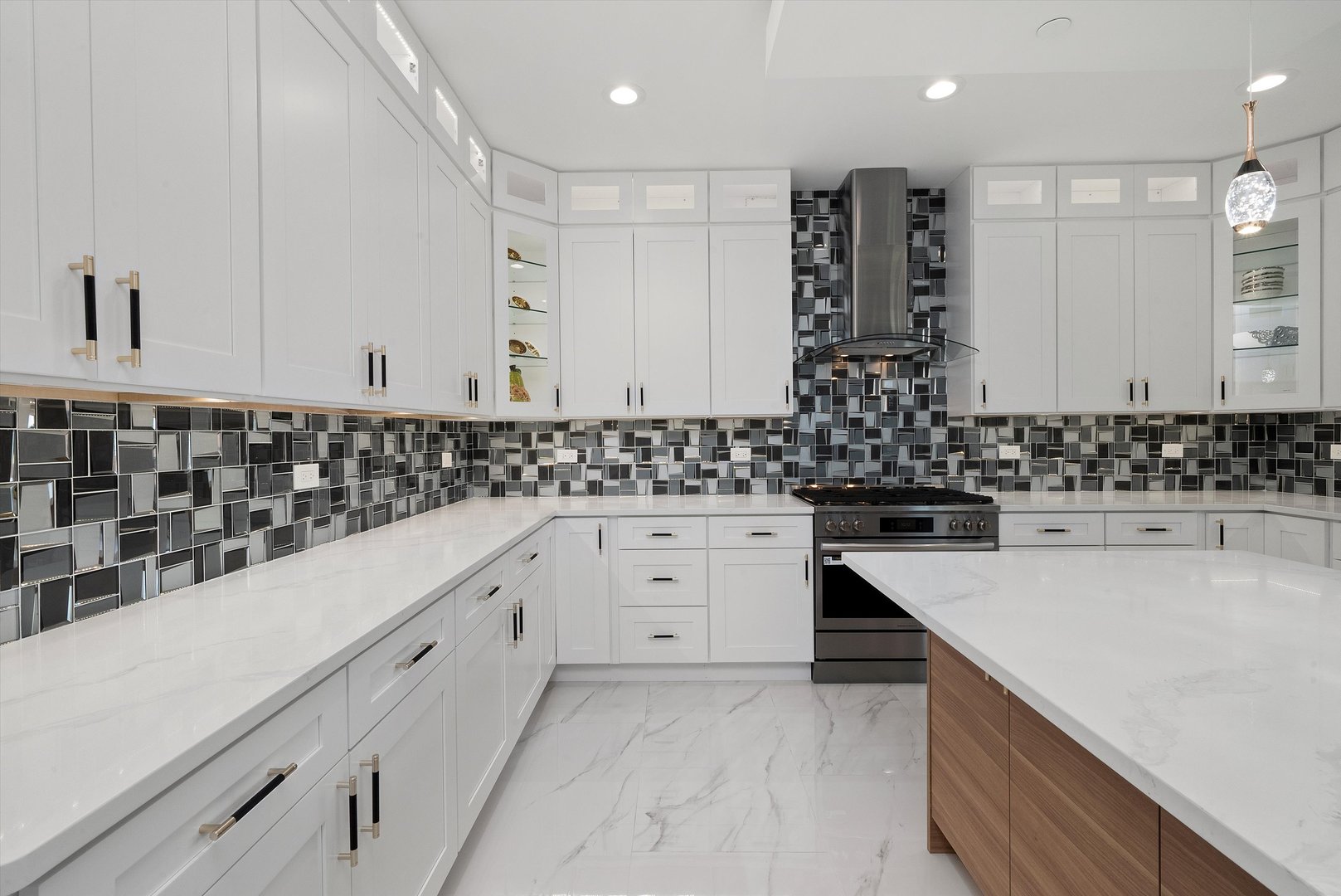 10441 South 83rd Avenue Palos Hills, IL 60465 - Photo 16 of 47 a kitchen with white cabinets a sink a stove and white appliances