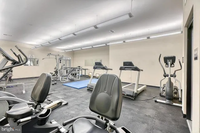 a view of a room with gym equipment