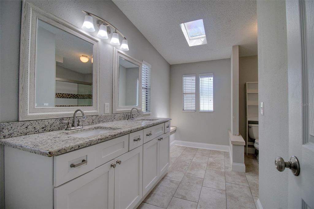 6804 Stafford Road Plant City, FL 33565 - Photo 10 of 24 a bathroom with a granite countertop sink a toilet a mirror and window