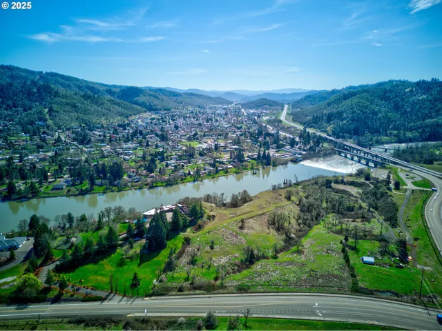 an aerial view of residential houses with outdoor space and lake view