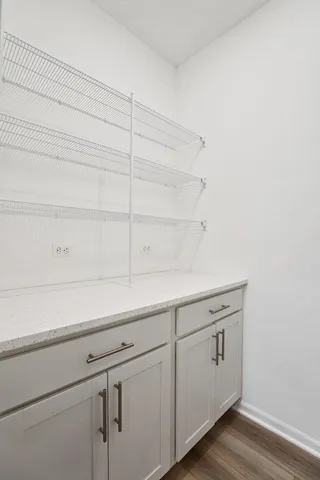 a view with cabinets