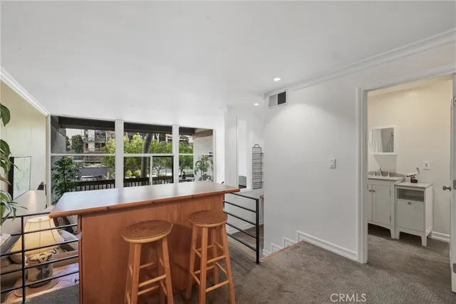 a view of a room with a window