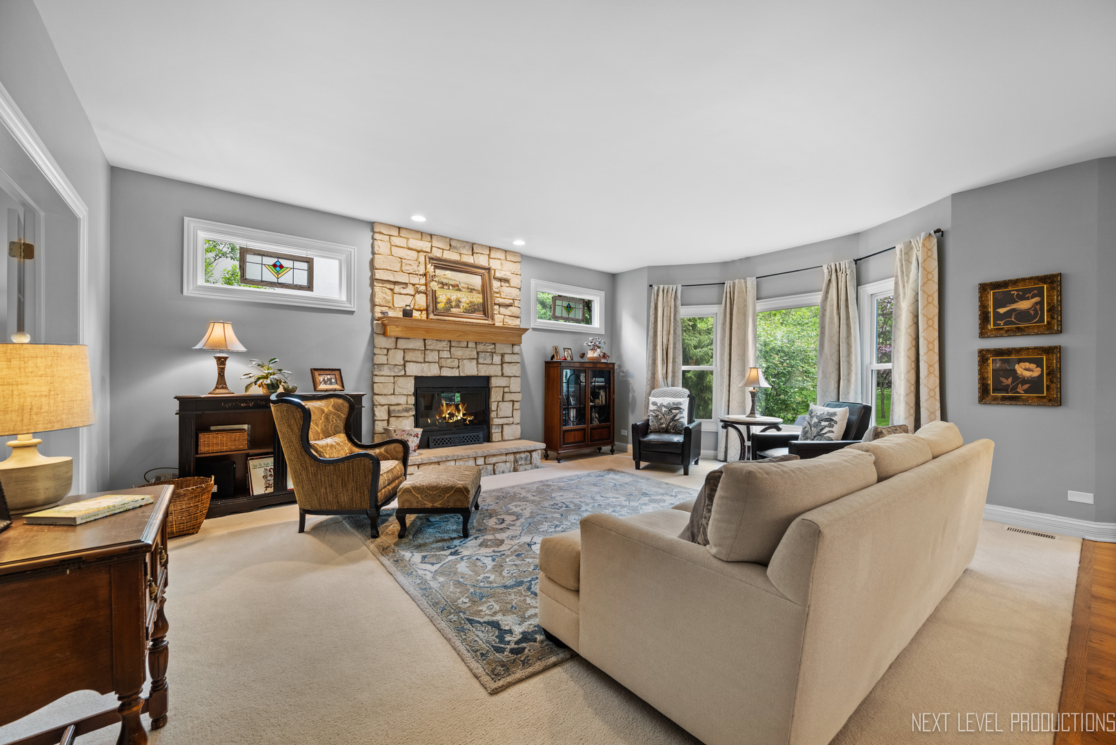 767 Wild Ginger Road Sugar Grove, IL 60554 - Photo 4 of 23 a living room with fireplace furniture and a large window
