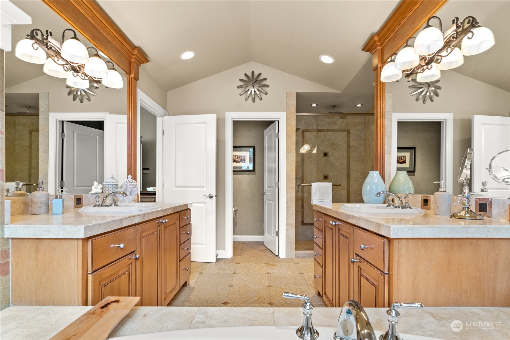 10707 226th Street Southwest Edmonds, WA 98020 - Photo 24 of 39 a spacious bathroom with a sink double vanity granite and a mirror