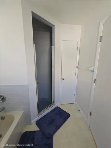 a bathroom with a bathtub and shower