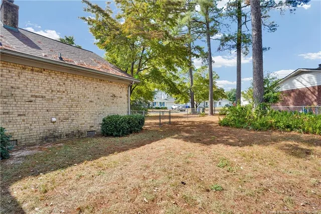 a view of backyard of house with green space
