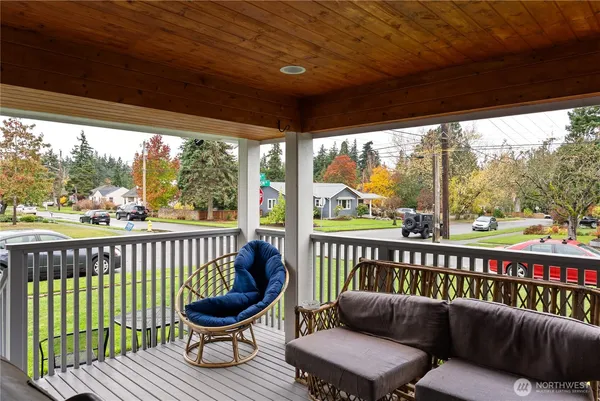 a view of a chair in wooden deck