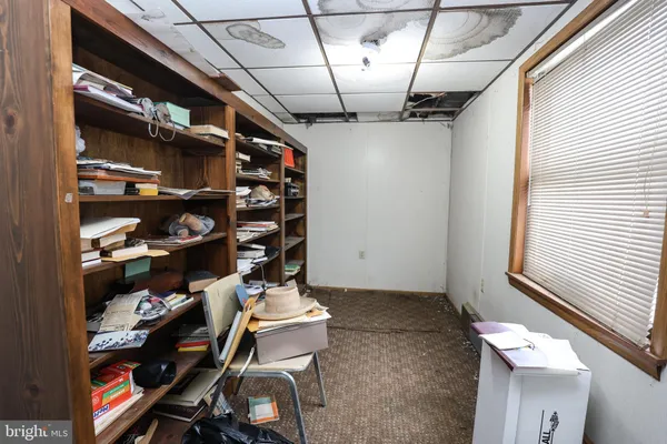 a view of a room with shelves