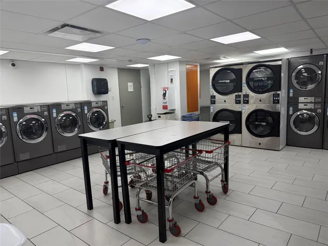 a view of a table and chairs in a room