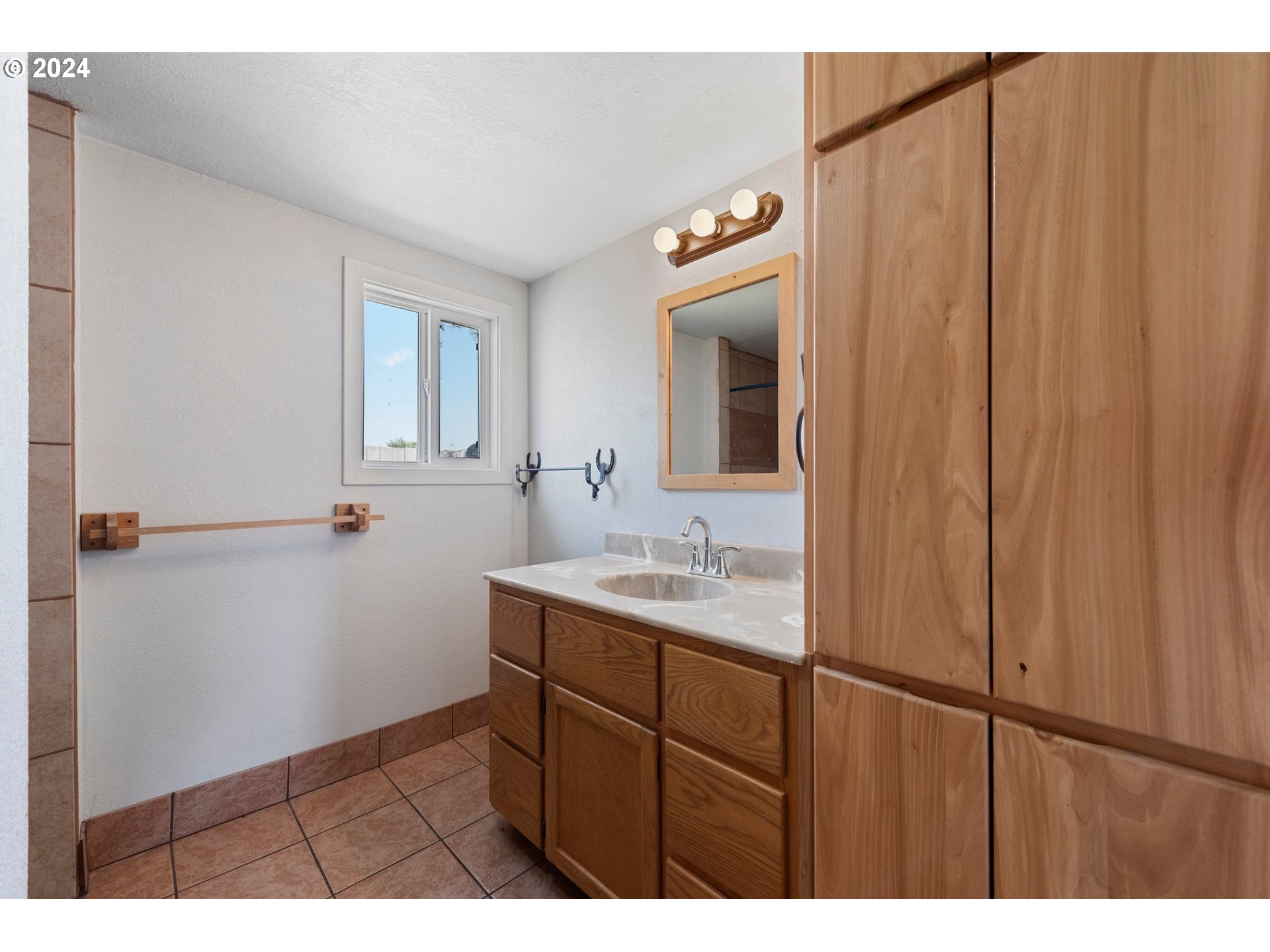 42811 Hudson Road Baker City, OR 97814 - Photo 18 of 46 a bathroom with a sink a mirror and a vanity