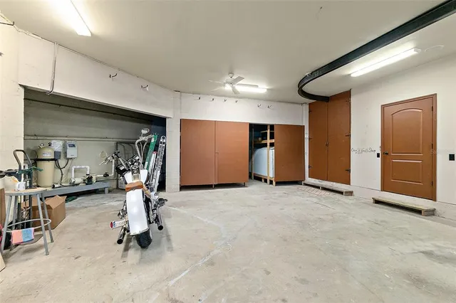 a view of a backyard with lawn chairs plants and large tree