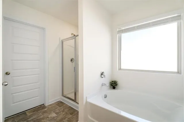 a bathroom with a bathtub