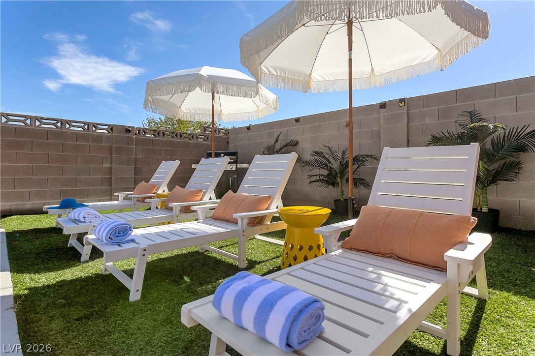 101 Beaver Ridge Avenue North Las Vegas, NV 89031 - Photo 37 of 42 A private yard with artificial turf offers an inviting space for outdoor relaxation and entertaining.