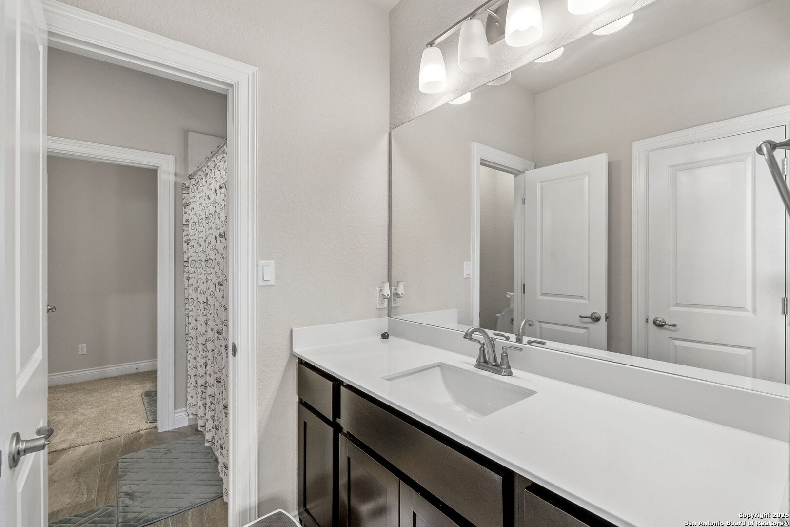 18323 Powder San Antonio, TX 78257 - Photo 30 of 42 a bathroom with a sink a shower a mirror and a bathtub