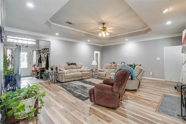 a living room with furniture