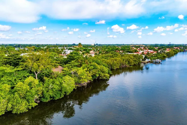 a view of a lake from a yard
