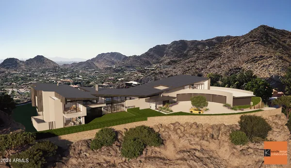 a view of a house with a mountain