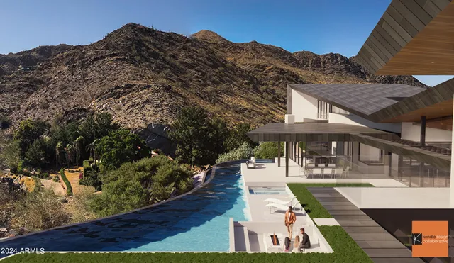 a view of a swimming pool with a patio