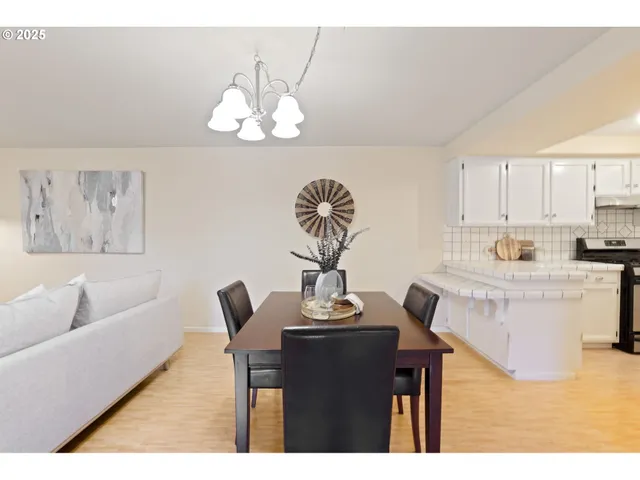 a view of kitchen with dining area