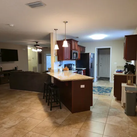 a kitchen with a cabinets and counter space
