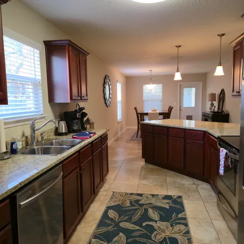 a kitchen with lots of counter top space