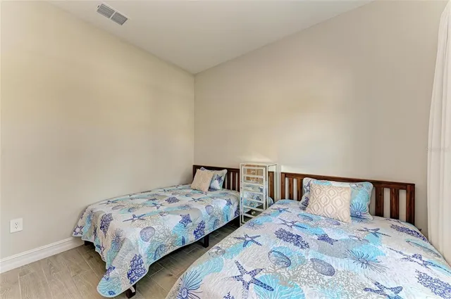 a view of a park with many windows